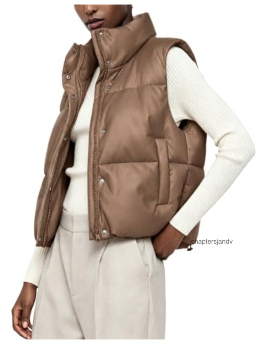 Faux Leather Puffer Vest Zip Up Sleeveless Winter Cropped Jacket